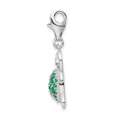 Amore La Vita Sterling Silver Rhodium-plated Polished Green and Clear CZ Turtle Charm with Fancy Lobster Clasp