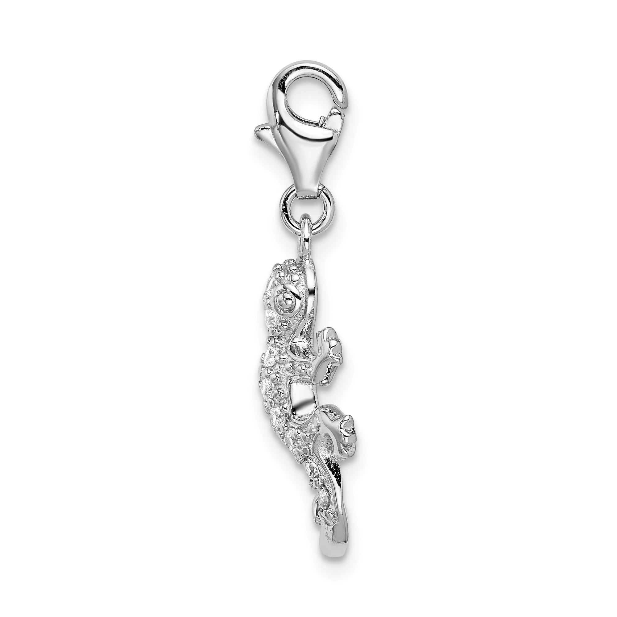 Amore La Vita Sterling Silver Rhodium-plated Polished CZ Lizard Charm with Fancy Lobster Clasp Secondary image