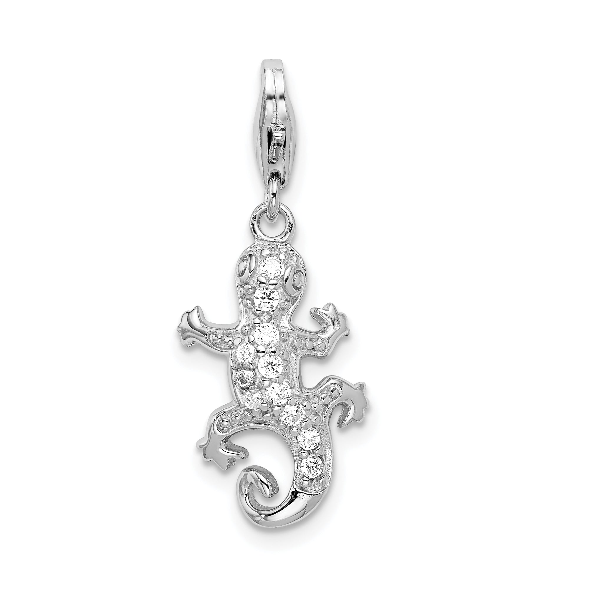 Amore La Vita Sterling Silver Rhodium-plated Polished CZ Lizard Charm with Fancy Lobster Clasp Main image