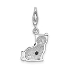 Amore La Vita Sterling Silver Rhodium-plated Polished Enameled Crystal Black Cat Charm with Fancy Lobster Clasp
