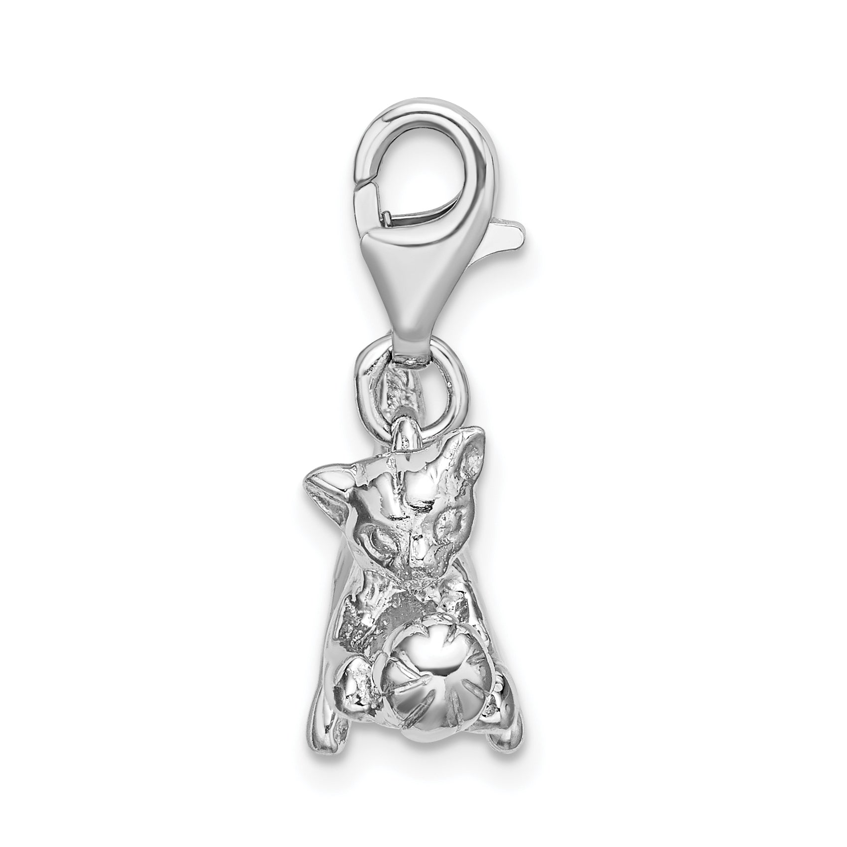 Amore La Vita Sterling Silver Rhodium-plated Polished 3-D Polished Kitten and Ball Charm with Fancy Lobster Clasp Secondary image