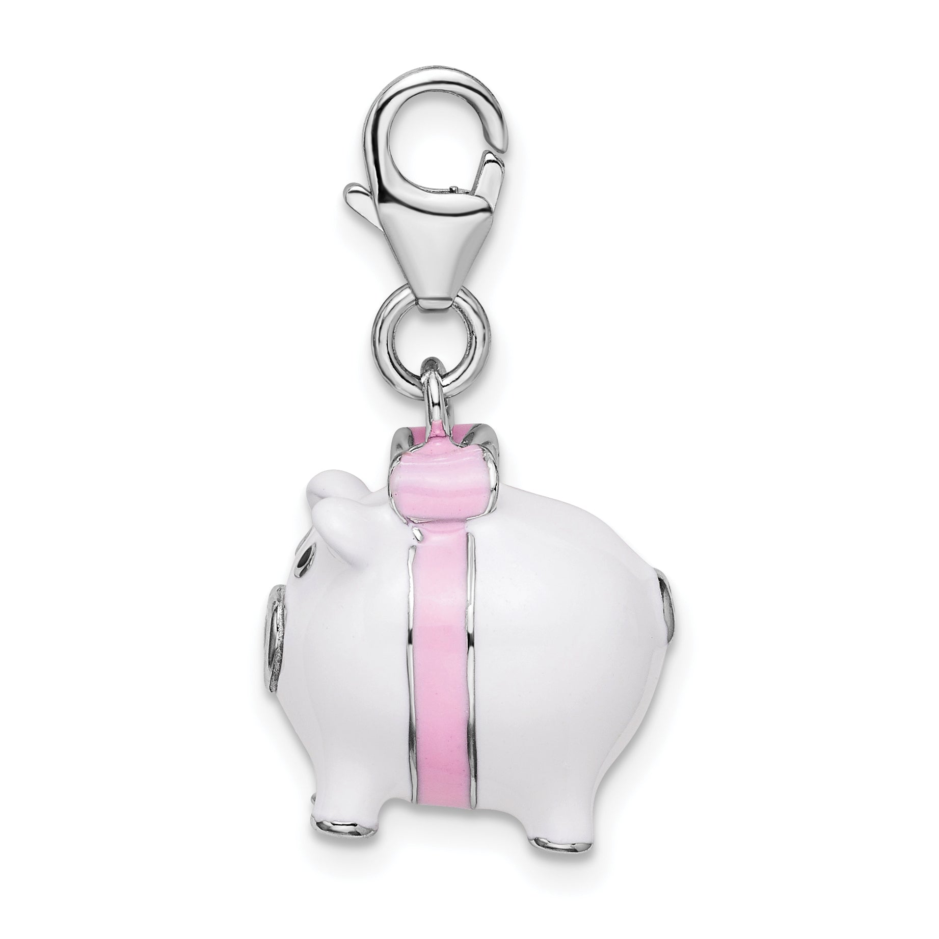 Amore La Vita Sterling Silver Rhodium-plated Polished 3-D Enameled Pig Charm with Fancy Lobster Clasp Secondary image