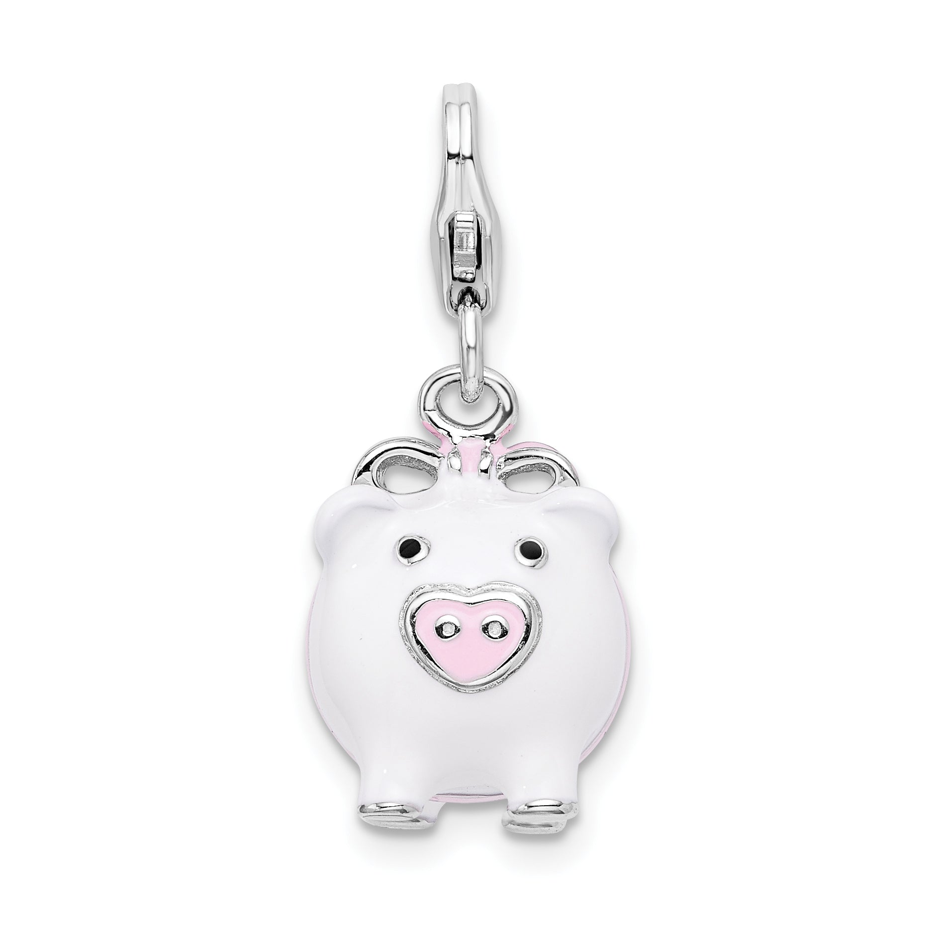 Amore La Vita Sterling Silver Rhodium-plated Polished 3-D Enameled Pig Charm with Fancy Lobster Clasp Main image