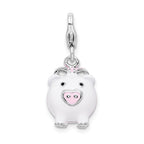 Amore La Vita Sterling Silver Rhodium-plated Polished 3-D Enameled Pig Charm with Fancy Lobster Clasp