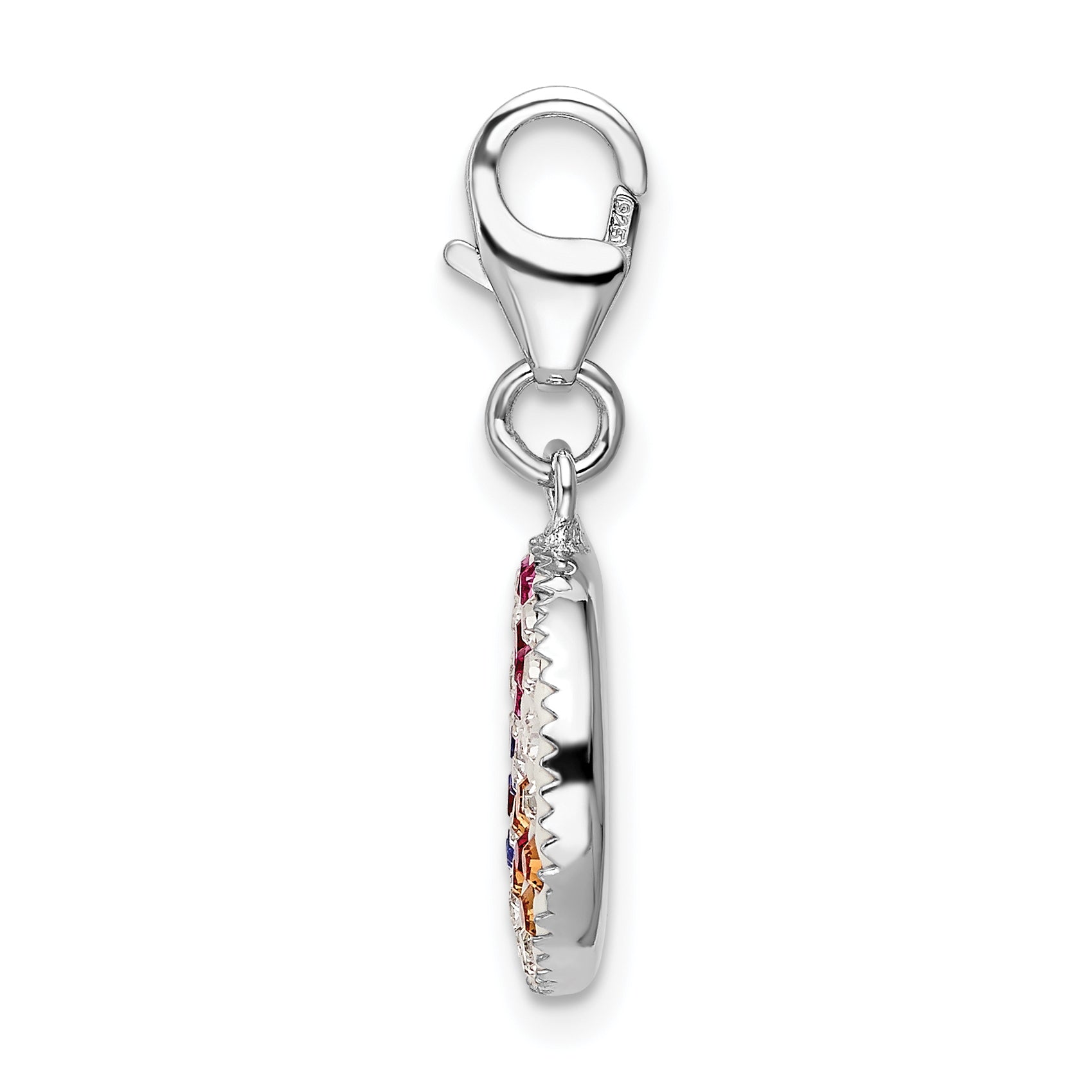 Amore La Vita Sterling Silver Rhodium-plated Polished Pink Red Blue White Yellow Crystal From Crystal Floral Pattern Disc Charm with Fancy Lobster Clasp Secondary image