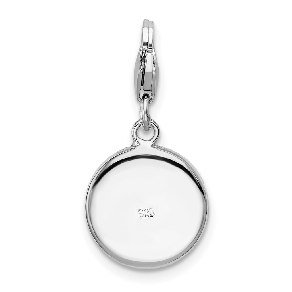 Amore La Vita Sterling Silver Rhodium-plated Polished Pink Red Blue White Yellow Crystal From Crystal Floral Pattern Disc Charm with Fancy Lobster Clasp