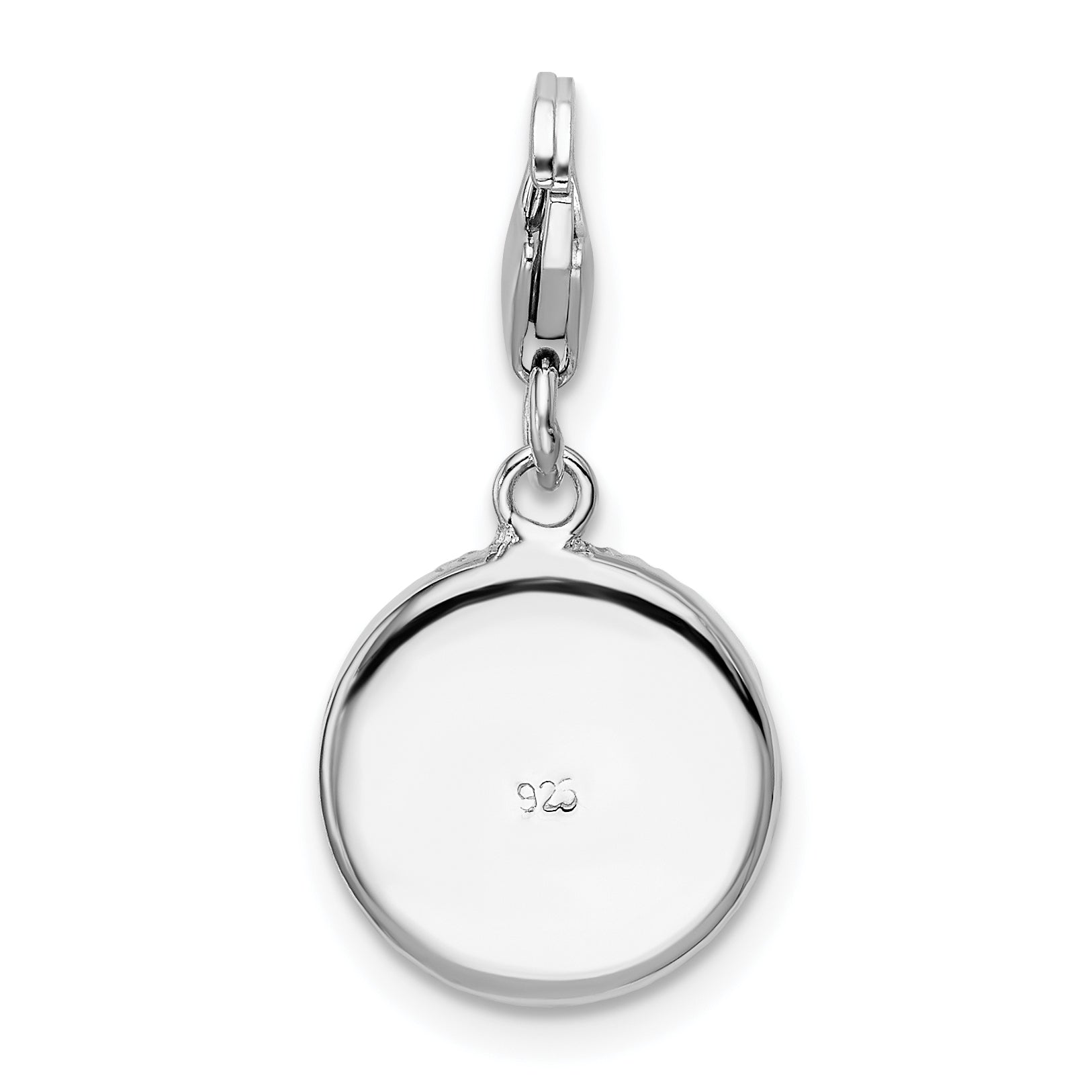Amore La Vita Sterling Silver Rhodium-plated Polished Pink Red Blue White Yellow Crystal From Crystal Floral Pattern Disc Charm with Fancy Lobster Clasp