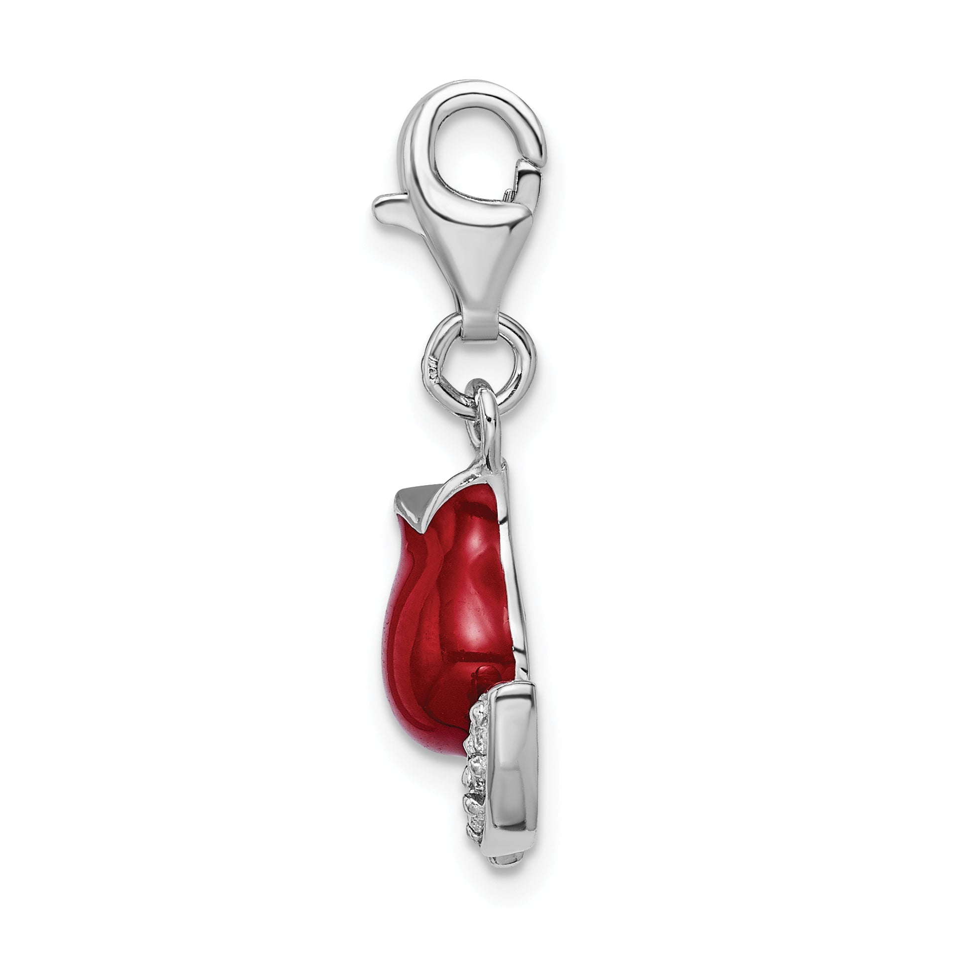 Amore La Vita Sterling Silver Rhodium-plated Polished CZ Red Enameled Tulip Flower Charm with Fancy Lobster Clasp Secondary image