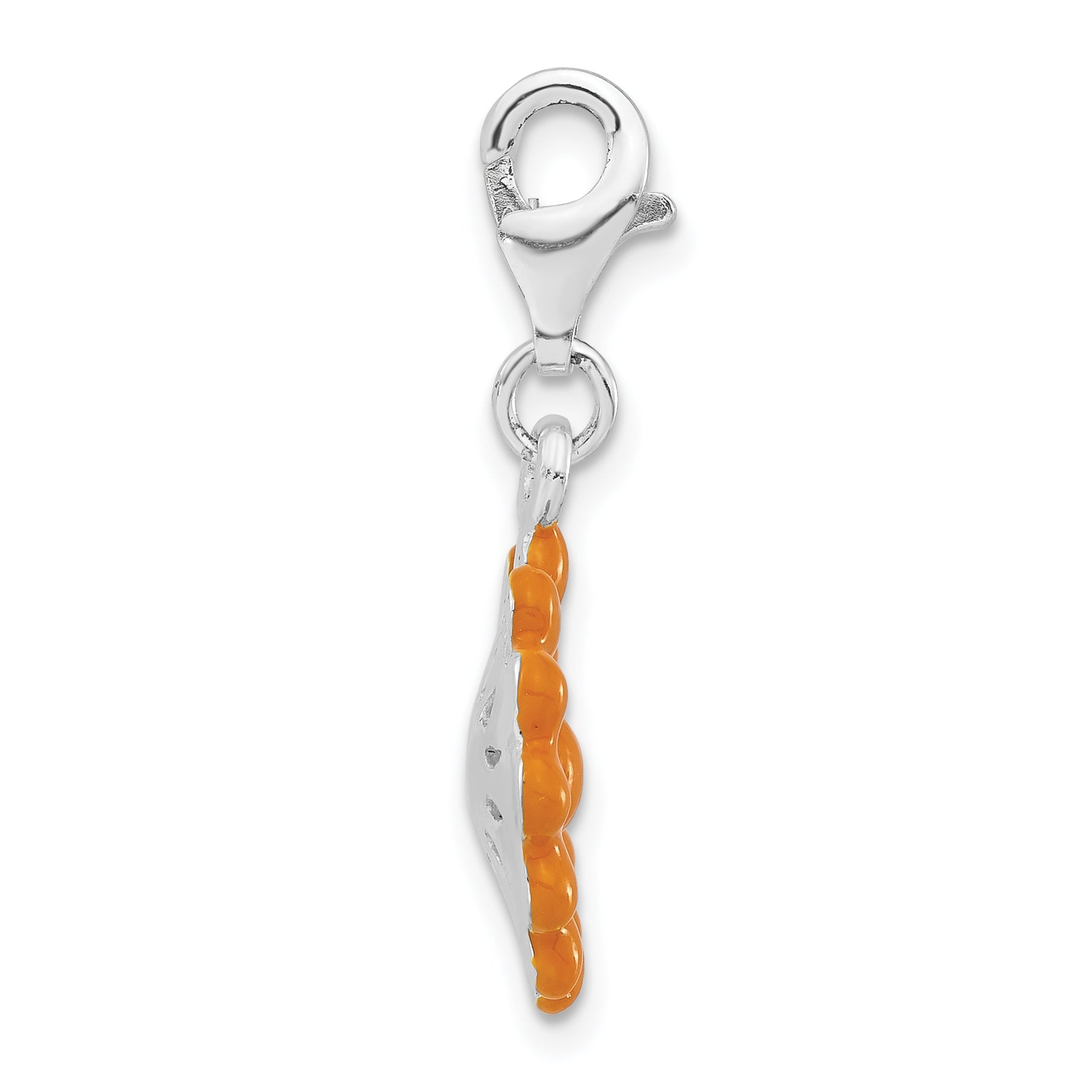 Sterling Silver Orange Enameled Flower w/Lobster Clasp Charm