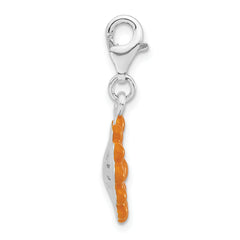 Sterling Silver Orange Enameled Flower w/Lobster Clasp Charm