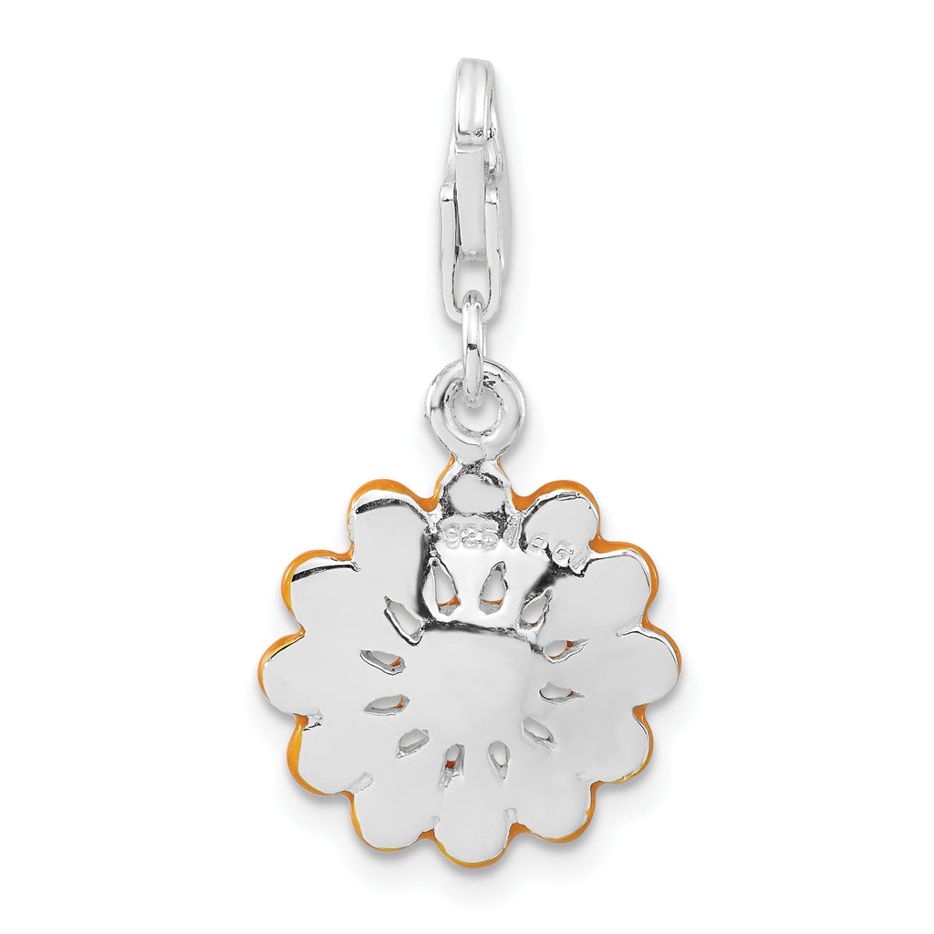 Sterling Silver Orange Enameled Flower w/Lobster Clasp Charm