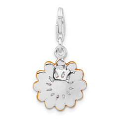Sterling Silver Orange Enameled Flower w/Lobster Clasp Charm