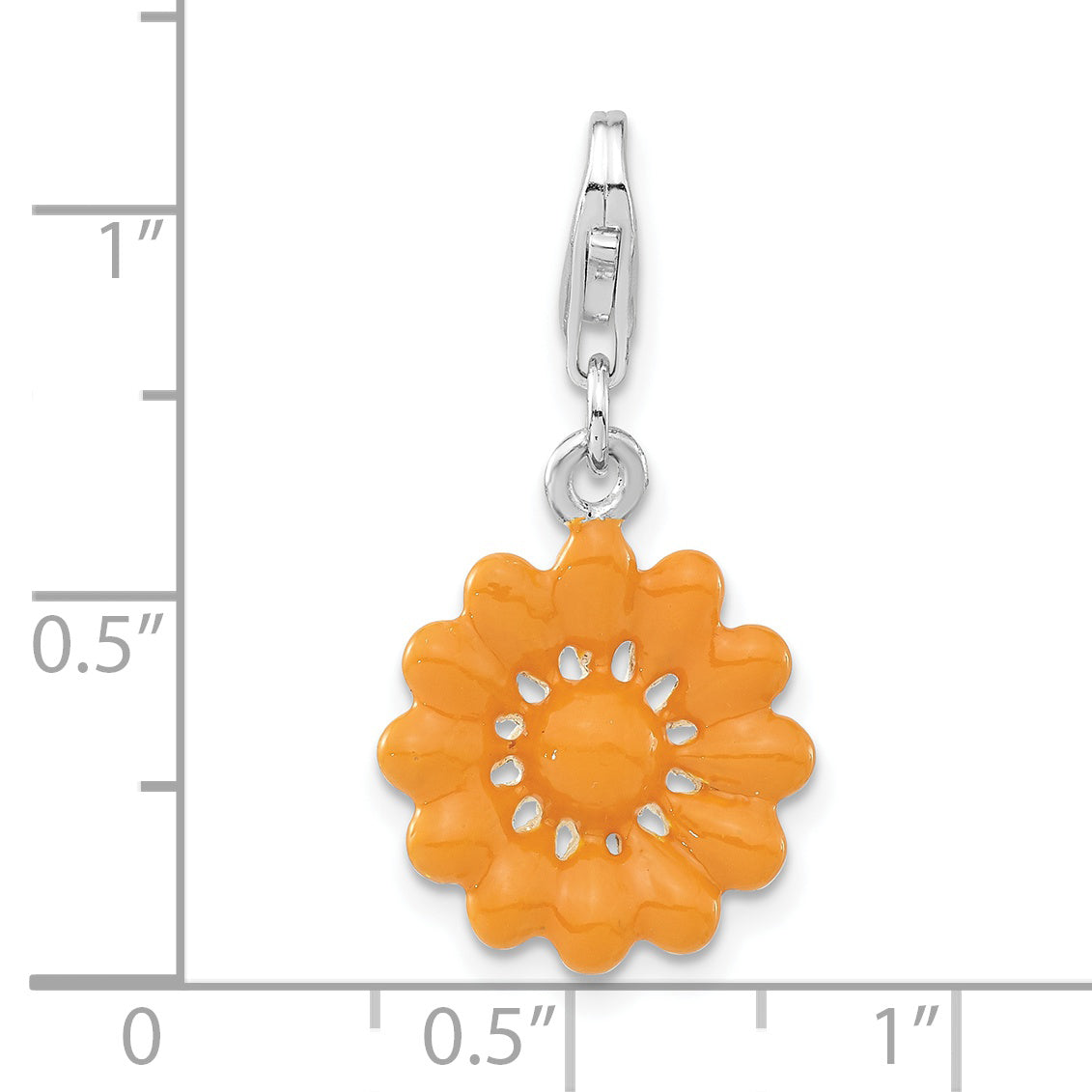 Sterling Silver Orange Enameled Flower w/Lobster Clasp Charm