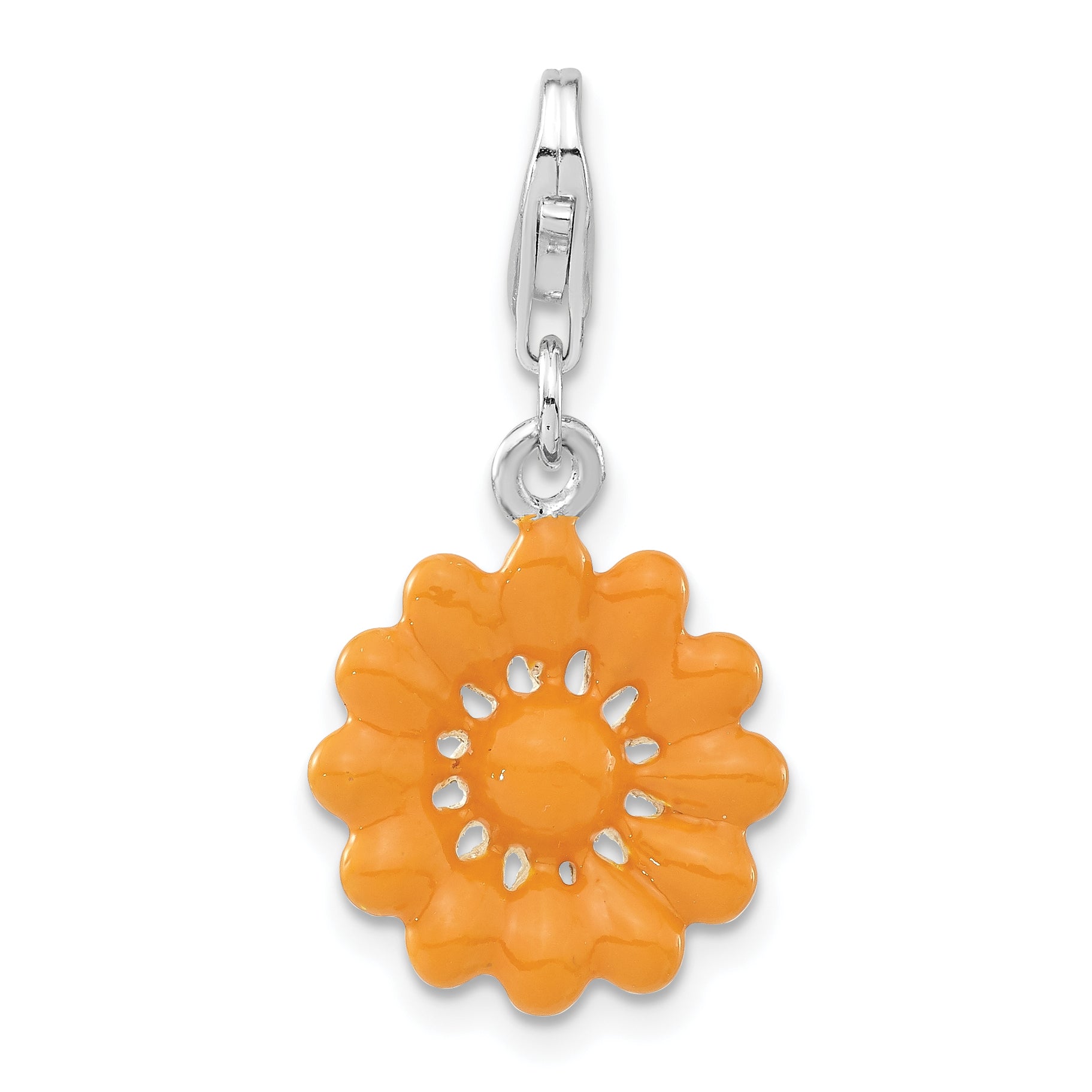 Sterling Silver Polished Yellow Enameled Flower w/Lobster Clasp Charm Main image