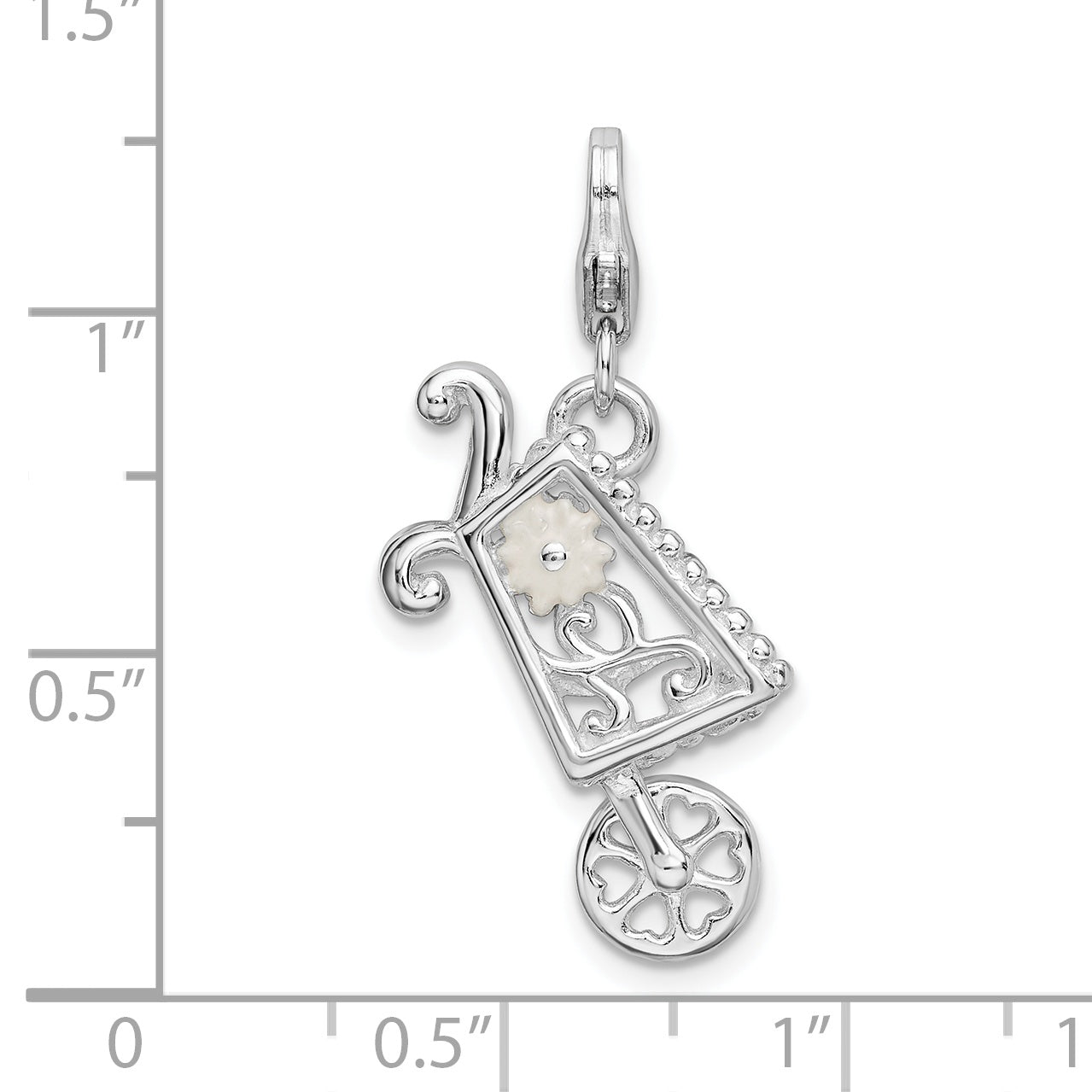 Sterling Silver RH 3-D Enameled Wheelbarrow With Lobster Clasp Charm