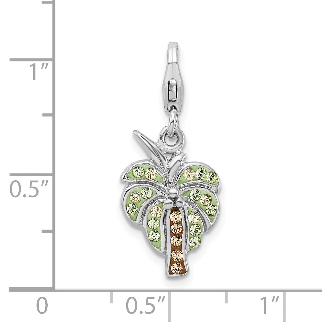 Amore La Vita Sterling Silver Rhodium-plated Polished Crystal From Crystal Palm Tree Charm with Fancy Lobster Clasp