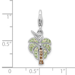 Amore La Vita Sterling Silver Rhodium-plated Polished Crystal From Swarovski Palm Tree Charm with Fancy Lobster Clasp