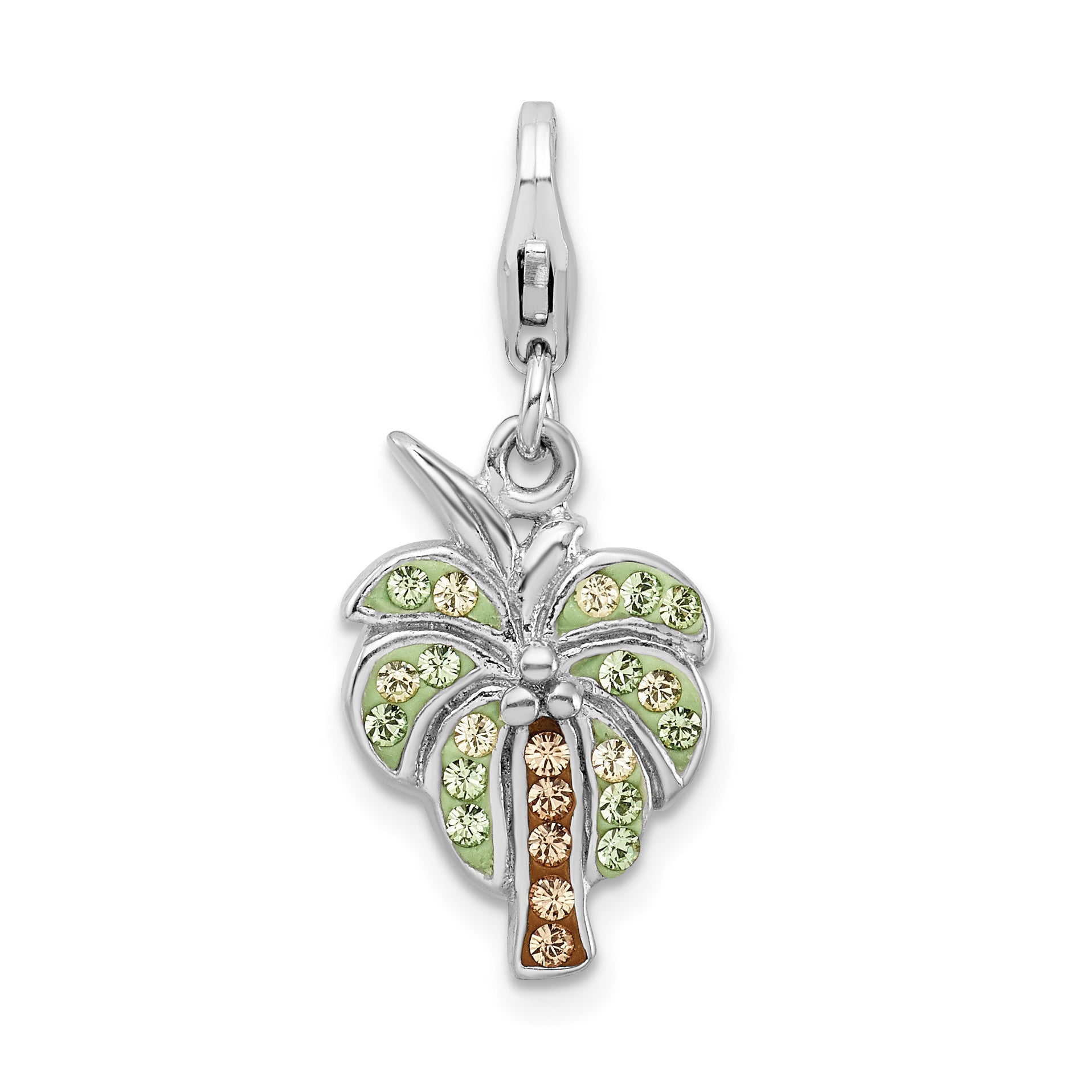Amore La Vita Sterling Silver Rhodium-plated Polished Crystal From Swarovski Palm Tree Charm with Fancy Lobster Clasp Main image