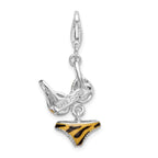 Amore La Vita Sterling Silver Rhodium-plated Polished 3-D CZ Enameled Tiger Bikini Pendant