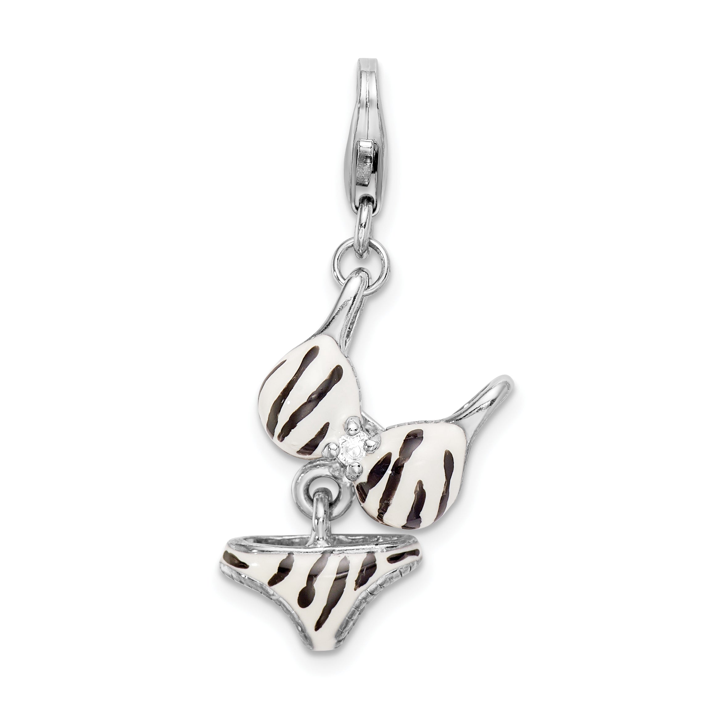 Amore La Vita Sterling Silver Rhodium-plated Polished 3-D CZ Enameled Zebra Bikini Pendant Main image