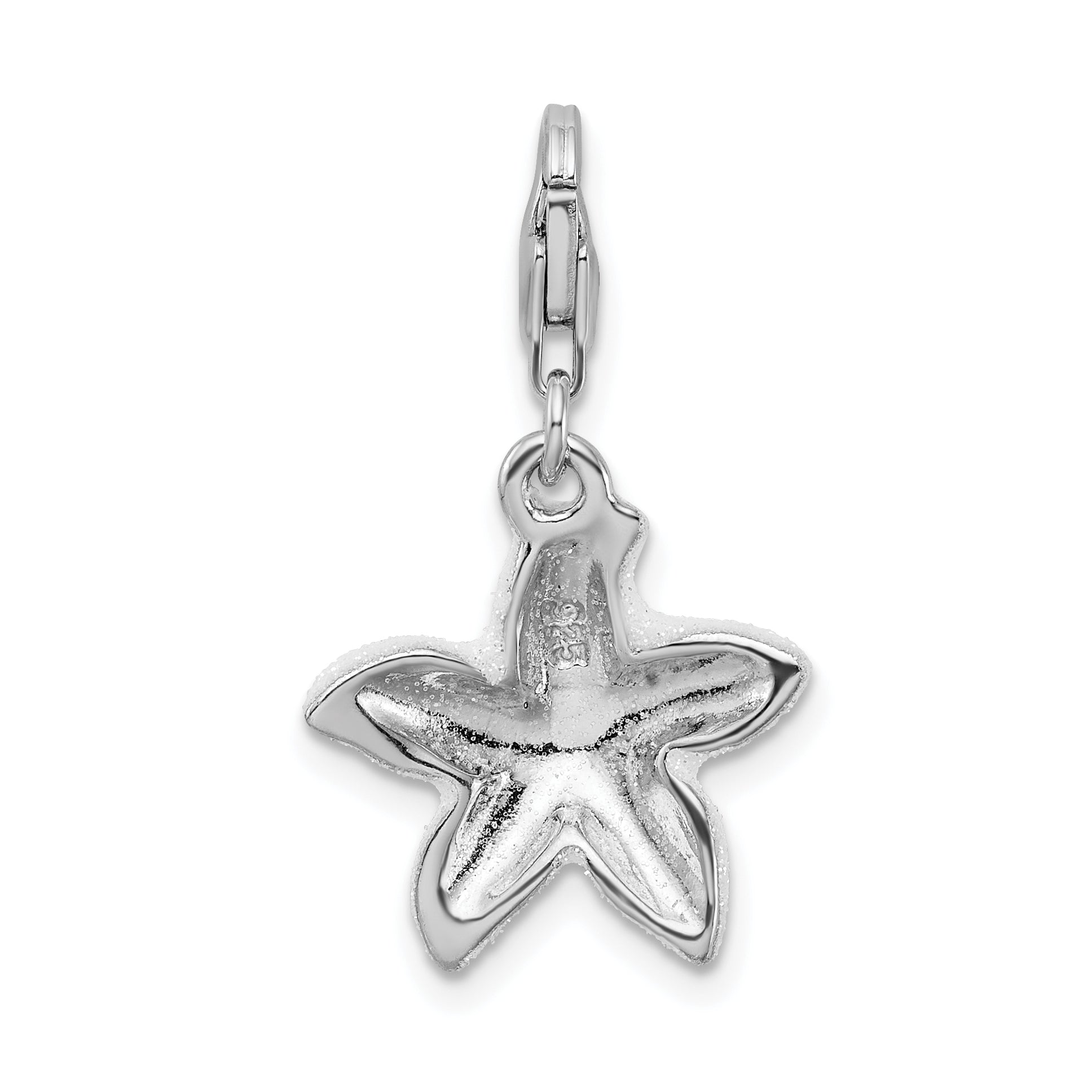 Amore La Vita Sterling Silver Rhodium-plated Enameled Pink Sparkle Starfish Charm with Fancy Lobster Clasp