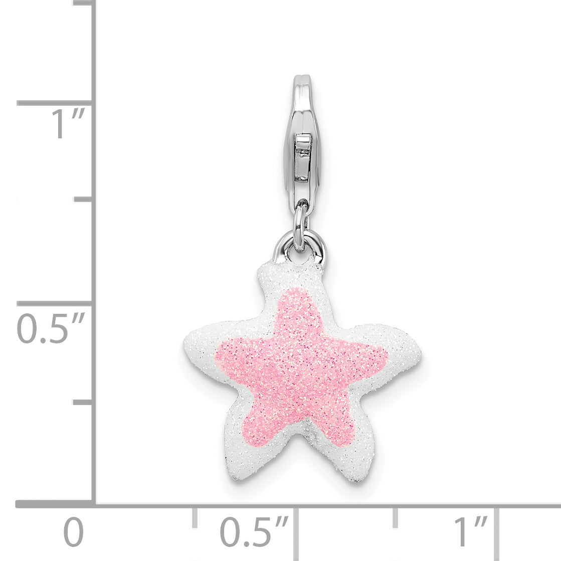 Amore La Vita Sterling Silver Rhodium-plated Enameled Pink Sparkle Starfish Charm with Fancy Lobster Clasp