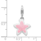 Amore La Vita Sterling Silver Rhodium-plated Enameled Pink Sparkle Starfish Charm with Fancy Lobster Clasp