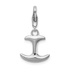 Amore La Vita Sterling Silver Rhodium-plated Polished 3-D Anchor Charm with Fancy Lobster Clasp