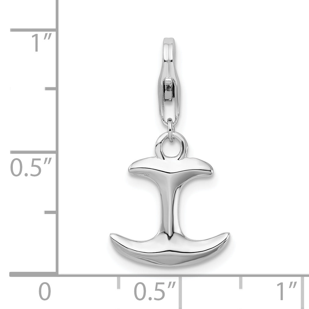 Amore La Vita Sterling Silver Rhodium-plated Polished 3-D Anchor Charm with Fancy Lobster Clasp