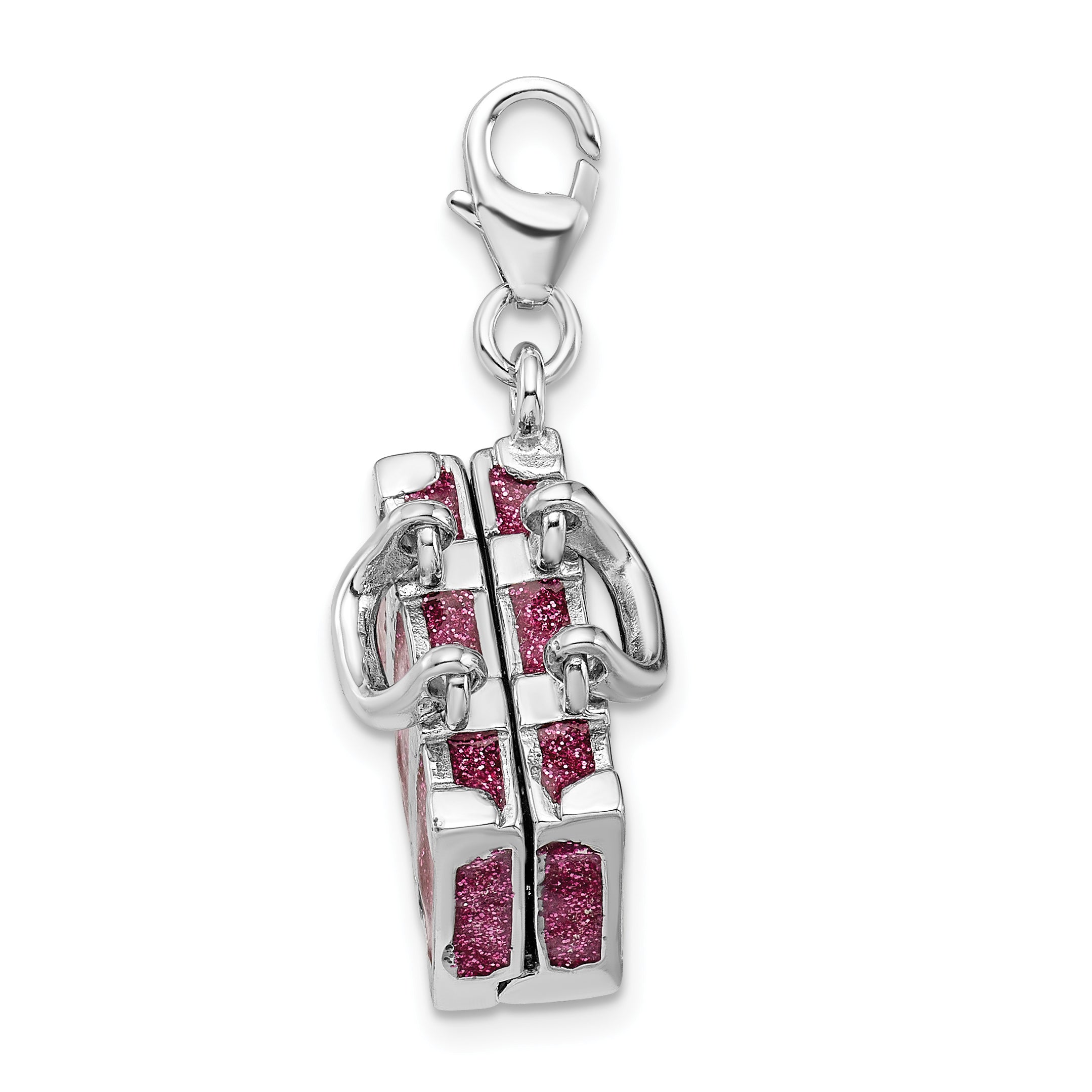 Glitter Enameled Luggage Charm in Sterling Silver