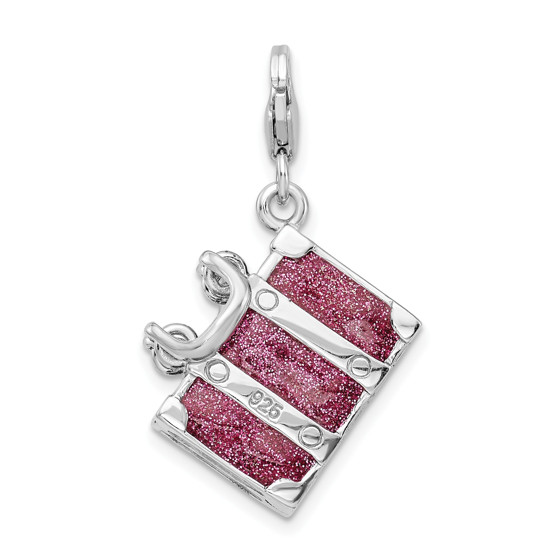 Glitter Enameled Luggage Charm in Sterling Silver