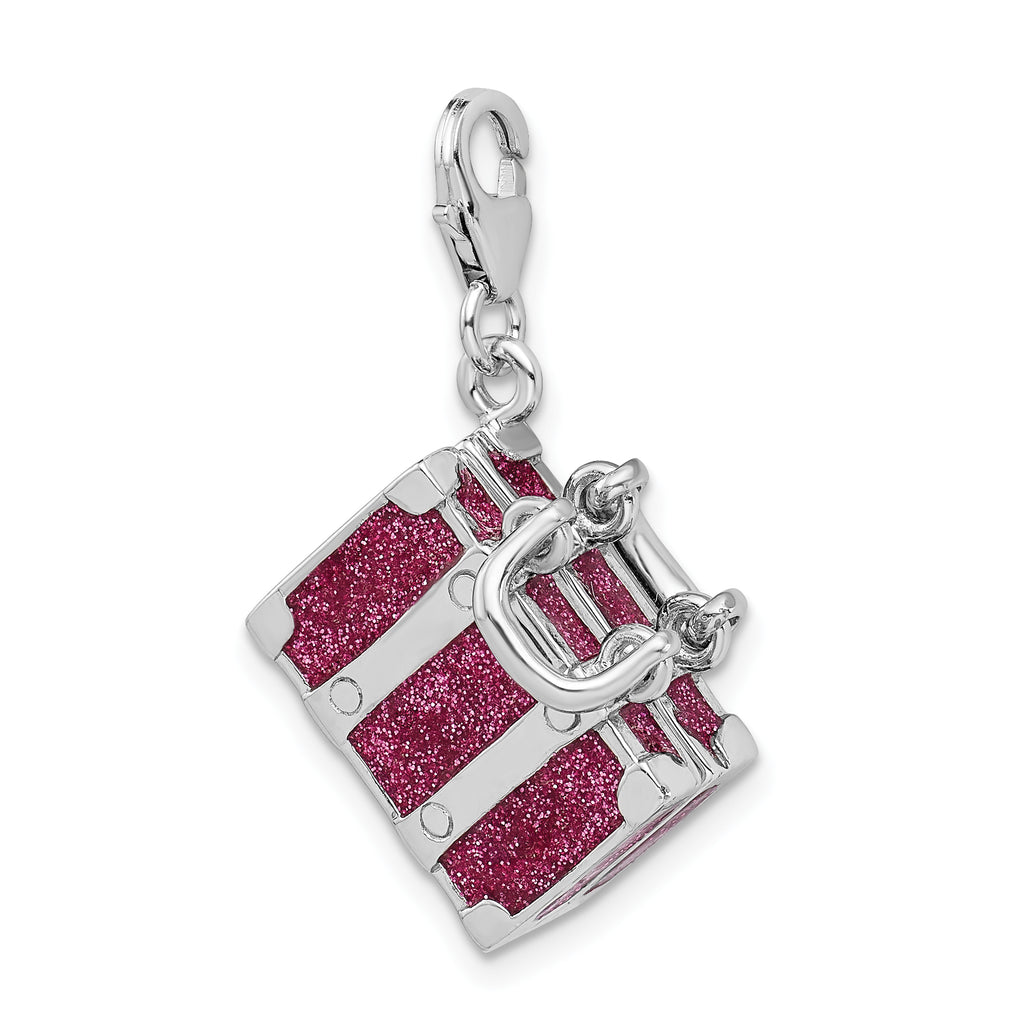 Glitter Enameled Luggage Charm in Sterling Silver