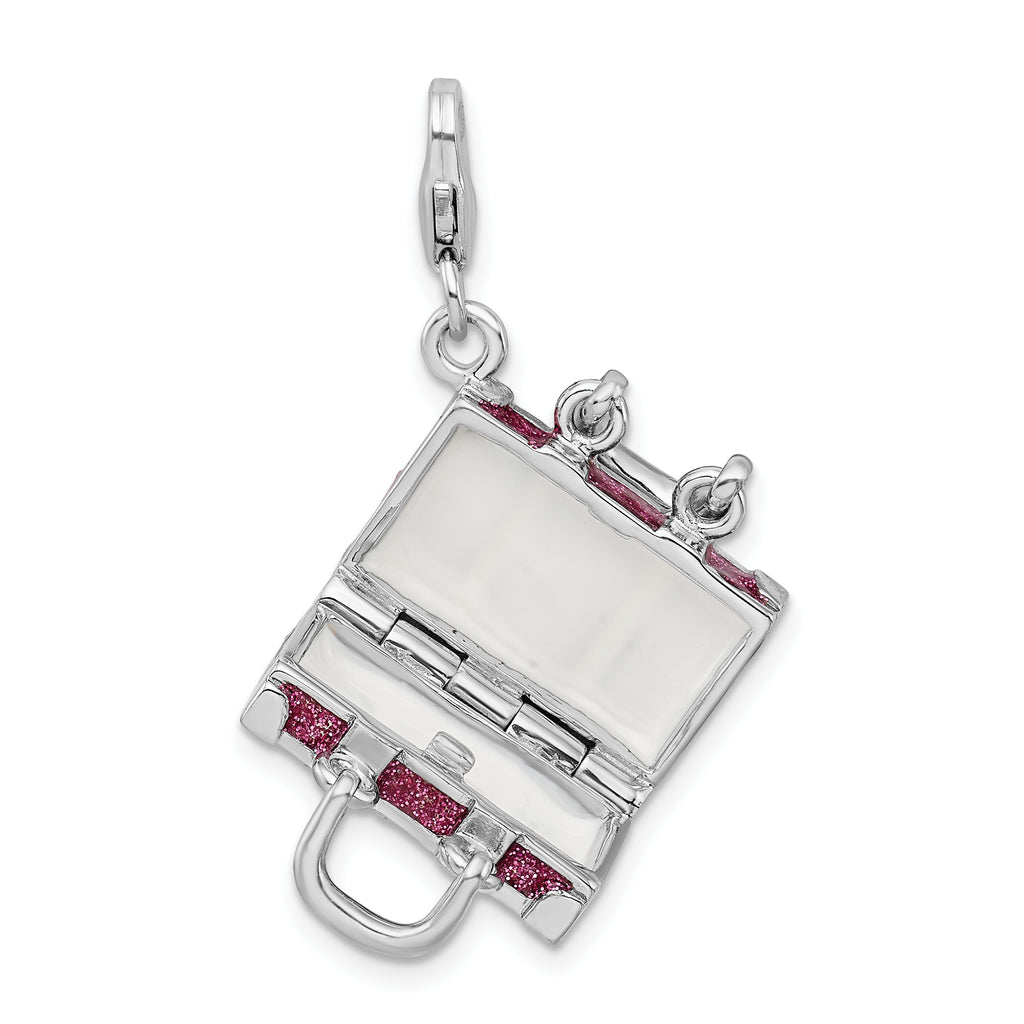 Glitter Enameled Luggage Charm in Sterling Silver