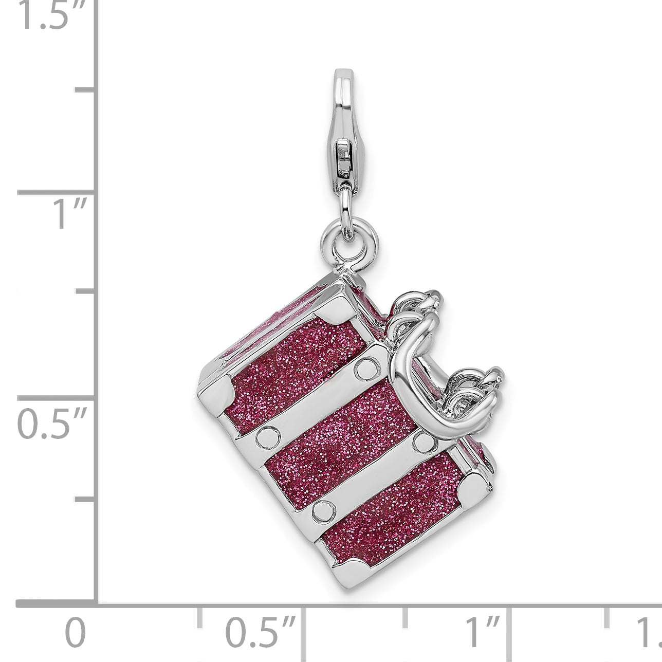 Glitter Enameled Luggage Charm in Sterling Silver
