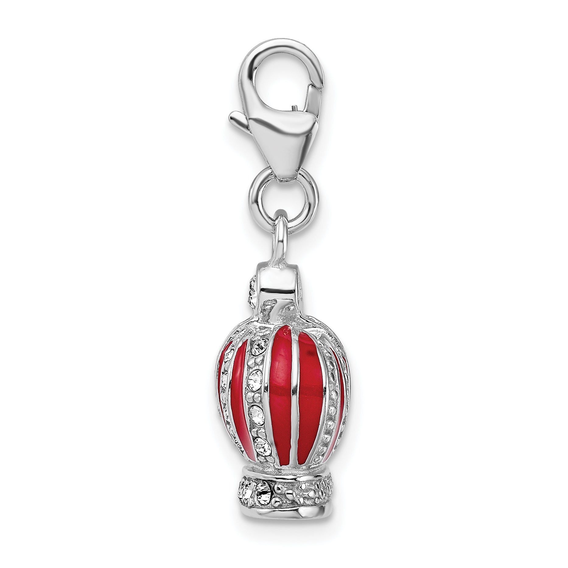 Amore La Vita Sterling Silver Rhodium-plated Polished 3-D Crystal From Crystal and Red Enameled Crown Charm with Fancy Lobster Clasp Secondary image