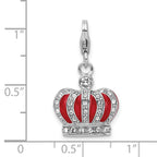 Amore La Vita Sterling Silver Rhodium-plated Polished 3-D Crystal From Crystal and Red Enameled Crown Charm with Fancy Lobster Clasp