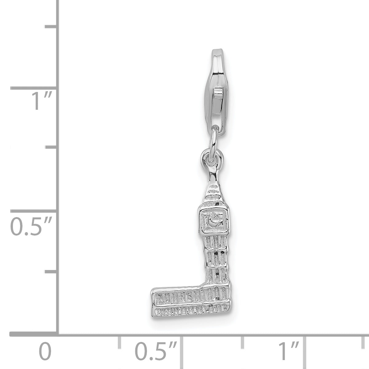 Amore La Vita Sterling Silver Rhodium-plated Polished 3-D Polished Big Ben Charm with Fancy Lobster Clasp