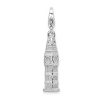 Amore La Vita Sterling Silver Rhodium-plated Polished 3-D Polished Clock Tower Charm with Fancy Lobster Clasp