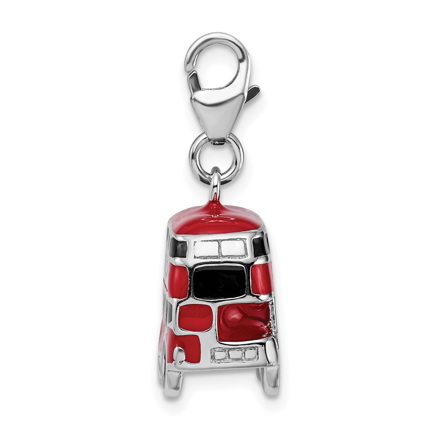 Amore La Vita Sterling Silver Rhodium-plated Polished 3-D Enameled Double Decker London Bus Charm with Fancy Lobster Clasp Secondary image