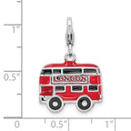 Amore La Vita Sterling Silver Rhodium-plated Polished 3-D Enameled Double Decker London Bus Charm with Fancy Lobster Clasp