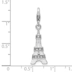 Amore La Vita Sterling Silver Rhodium-plated Polished 3-D Enameled Crystal From Crystal Eiffel Tower Charm with Fancy Lobster Clasp