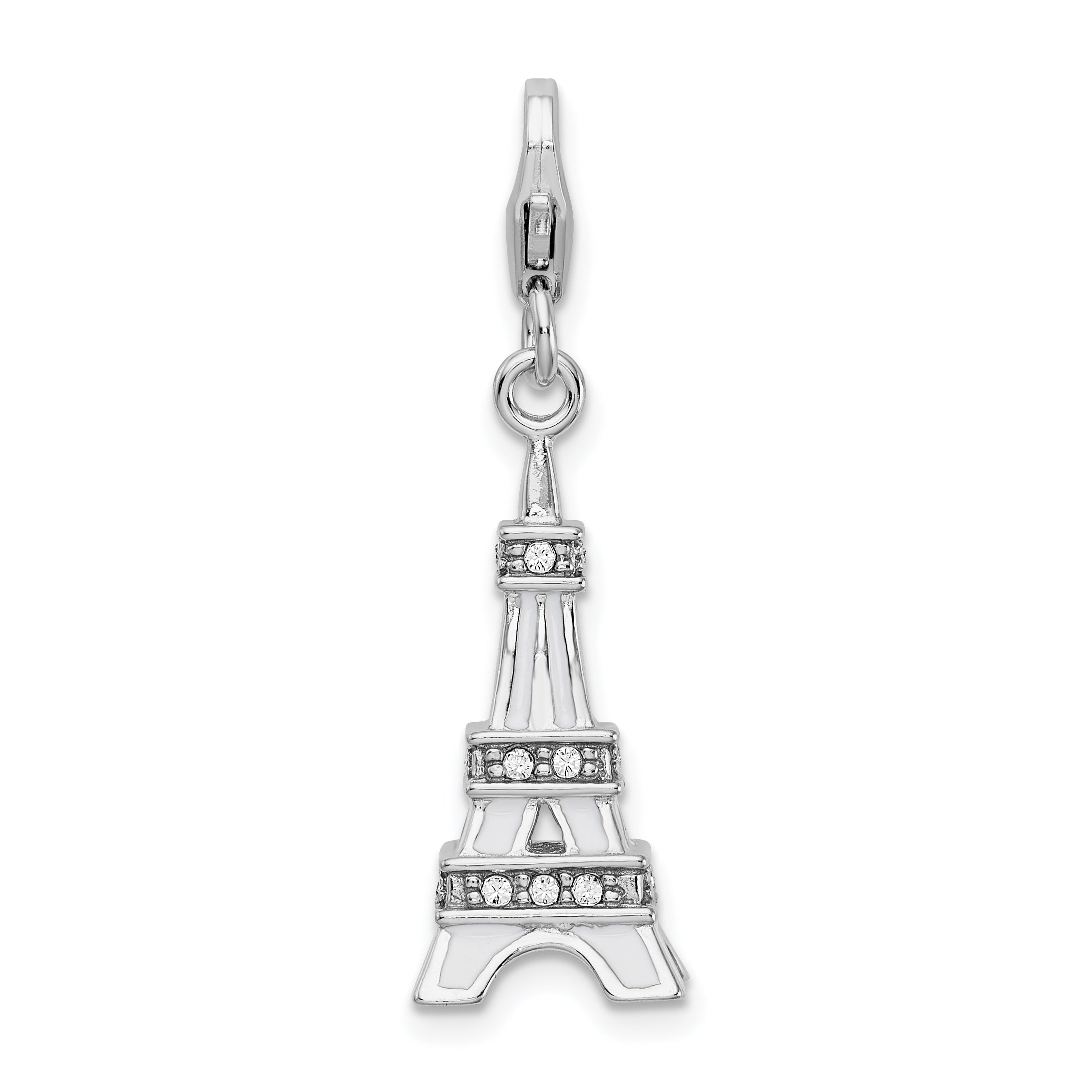 Amore La Vita Sterling Silver Rhodium-plated Polished 3-D Enameled Crystal From Swarovski Eiffel Tower Charm with Fancy Lobster Clasp Main image