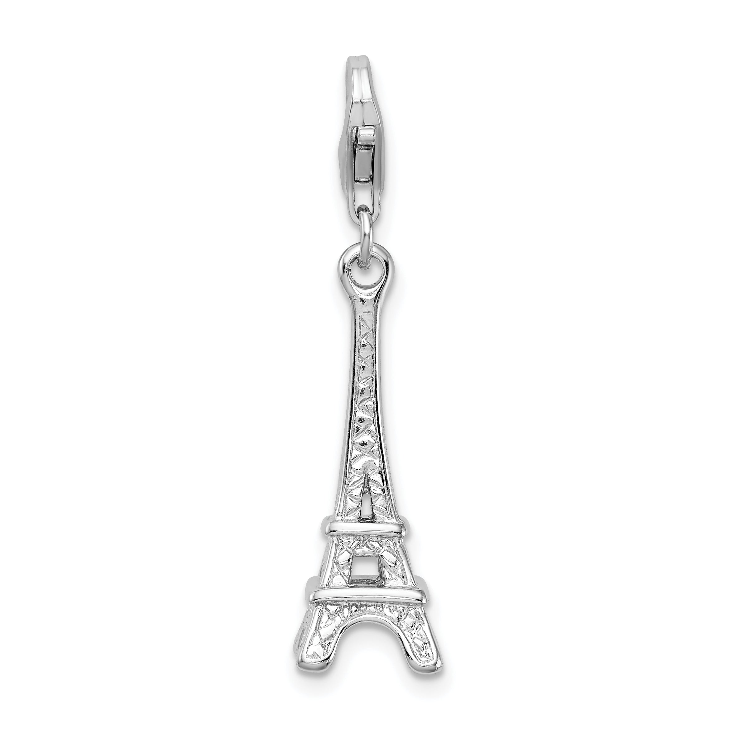 Amore La Vita Sterling Silver Rhodium-plated Polished 3-D Eiffel Tower Charm with Fancy Lobster Clasp Main image