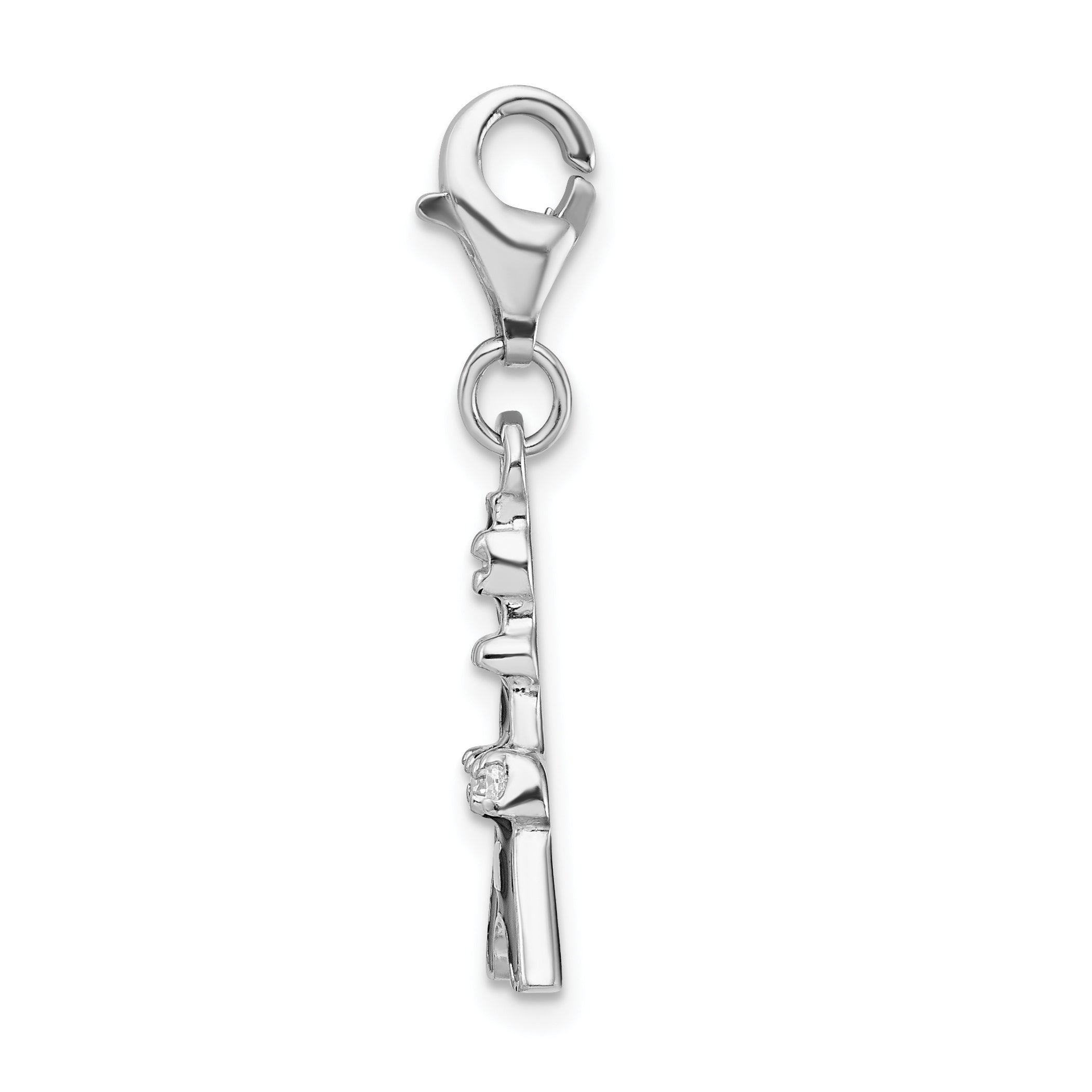 Amore La Vita Sterling Silver Rhodium-plated Polished Black Enameled CZ Eiffel Tower Charm with Fancy Lobster Clasp Secondary image