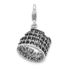 Amore La Vita Sterling Silver Rhodium-plated Polished 3-D Antiqued Coliseum Charm with Fancy Lobster Clasp