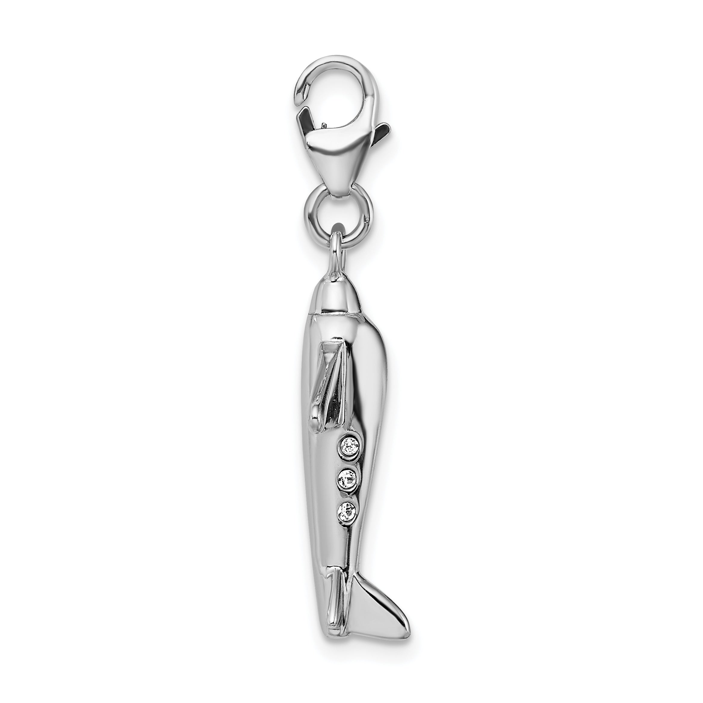 Amore La Vita Sterling Silver Rhodium-plated Polished 3-D Crystal From Crystal Airplane Charm with Fancy Lobster Clasp Secondary image