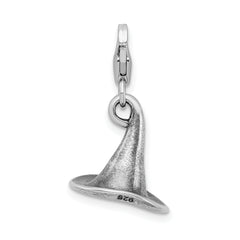 Amore La Vita Sterling Silver Rhodium-plated Polished 3-D Antiqued Witches Hat Charm with Fancy Lobster Clasp