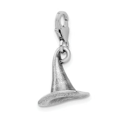 Amore La Vita Sterling Silver Rhodium-plated Polished 3-D Antiqued Witches Hat Charm with Fancy Lobster Clasp