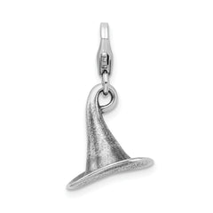 Amore La Vita Sterling Silver Rhodium-plated Polished 3-D Antiqued Witches Hat Charm with Fancy Lobster Clasp