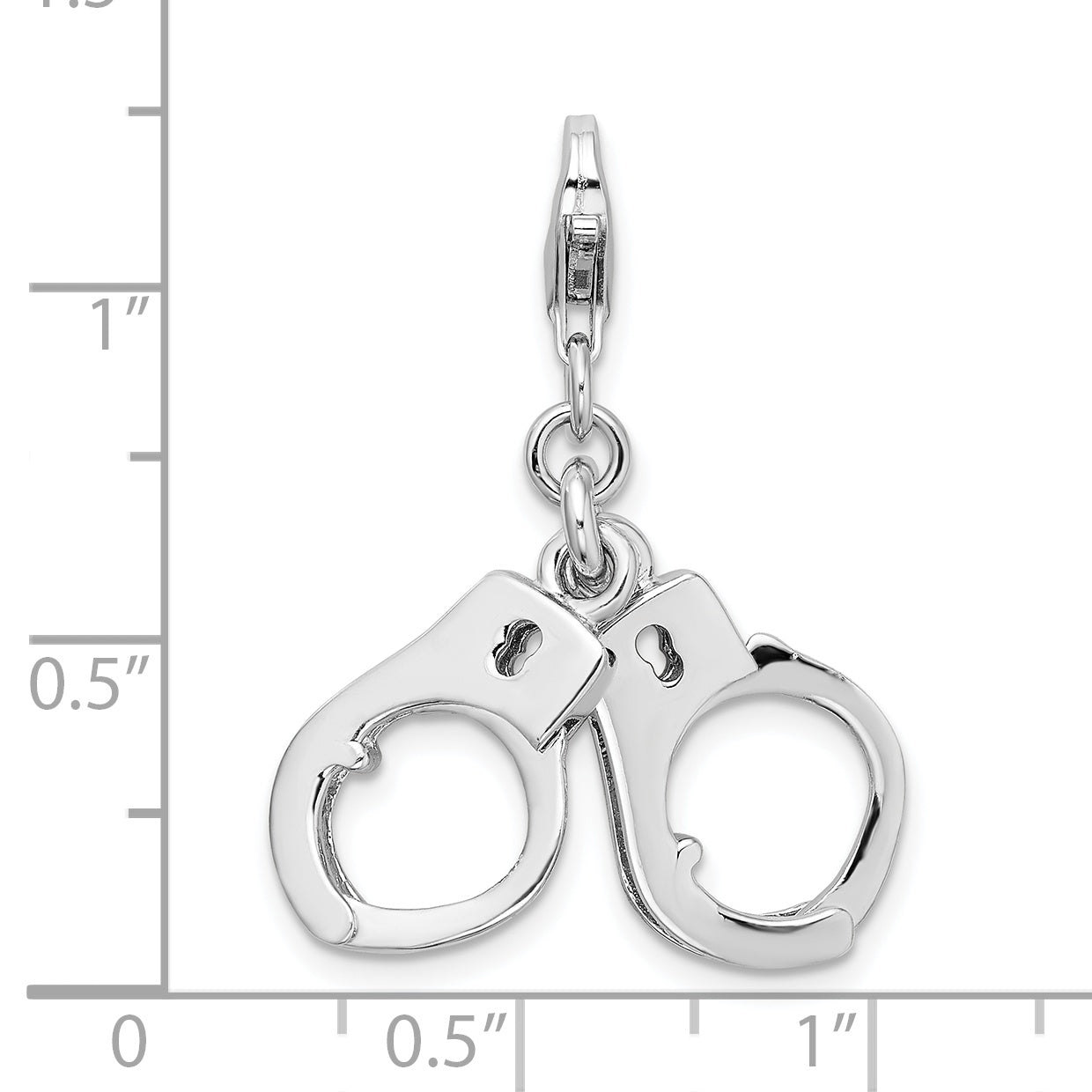 Amore La Vita Sterling Silver Rhodium-plated Polished 3-D Moveable Hand Cuffs Charm with Fancy Lobster Clasp